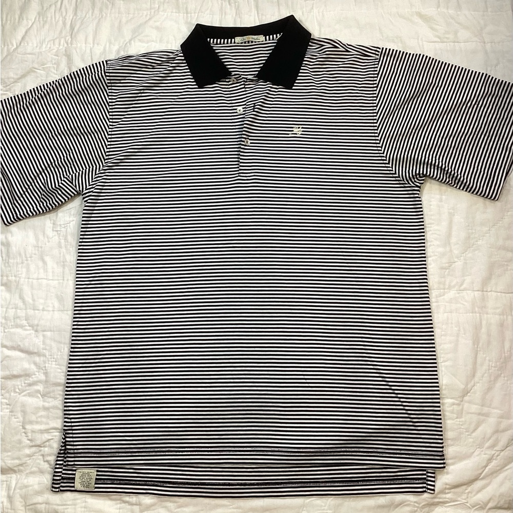 Mens Peter Millar Black White Striped Double Mercerized Cotton Polo Shirt